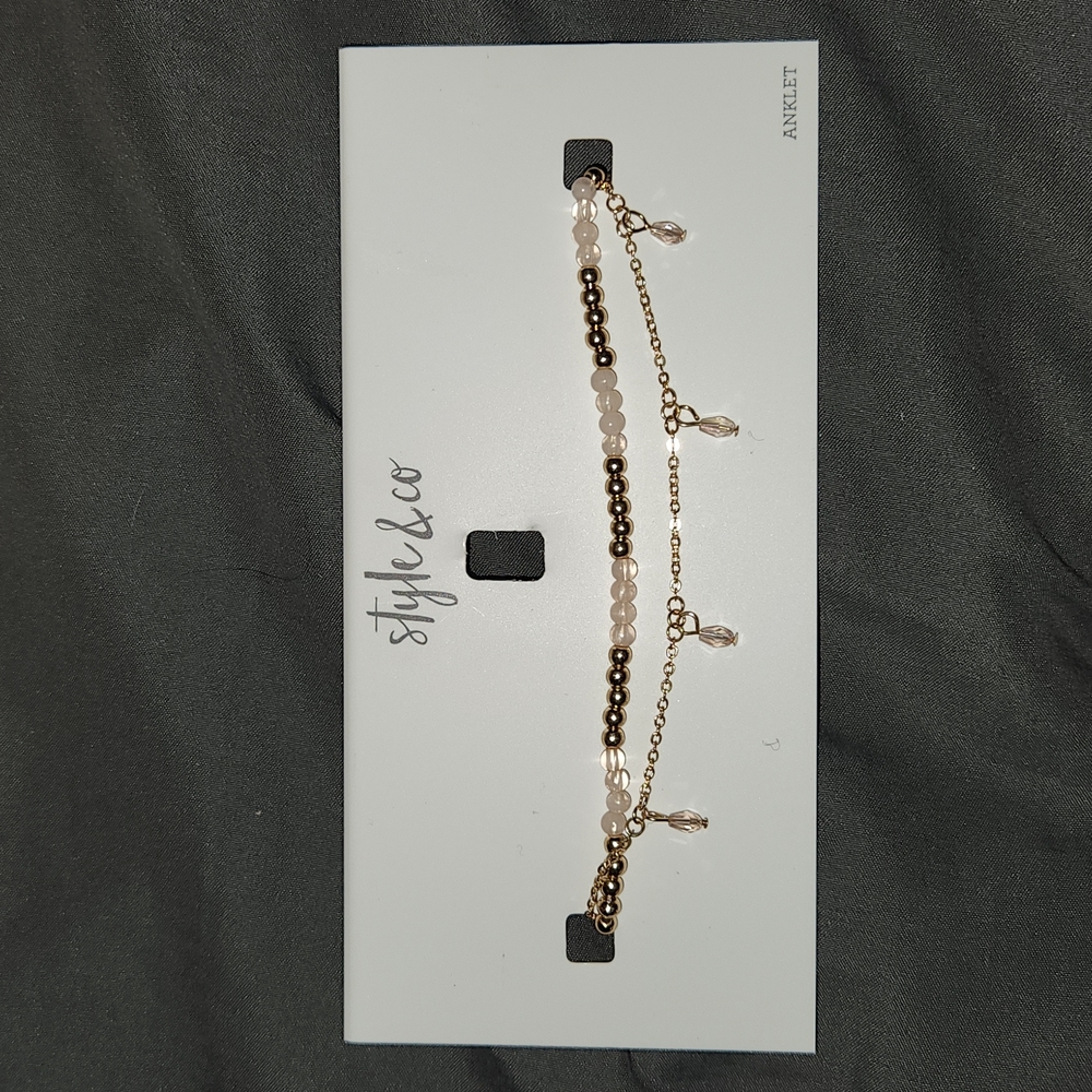 Style & Co Gold-Tone Beaded Double-Strand Ankle Bracelet